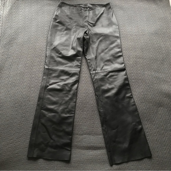 Milenti Black Leather Pants Sz 4 Straight Leg High Waisted No Pockets Excellent - Picture 4 of 7